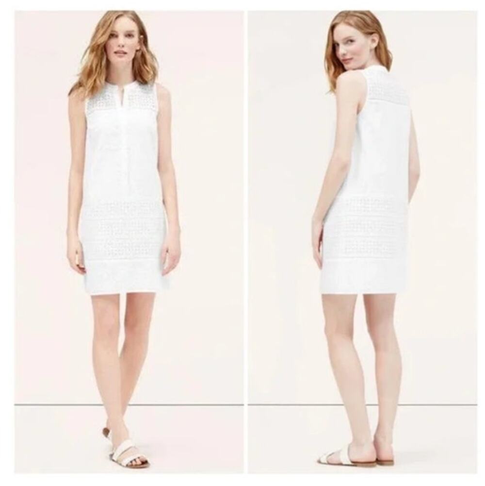 Ann Taylor Loft dress women's 14 sleeveless tank eyelet lace  shift white boho